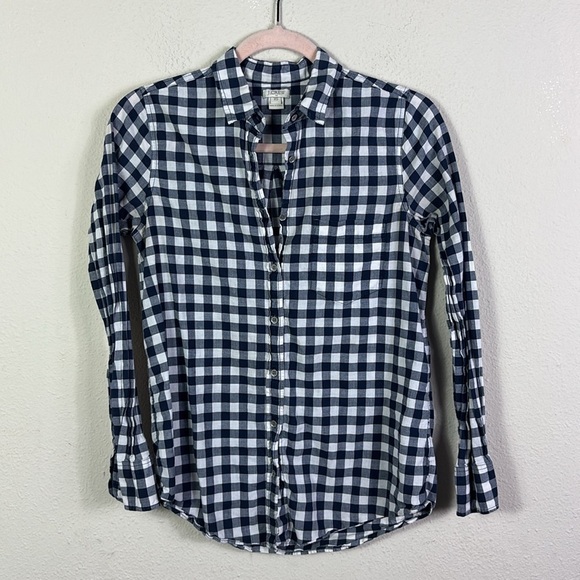 J. Crew Gingham Navy Blue White Button Down Shirt size XS - Picture 9 of 10